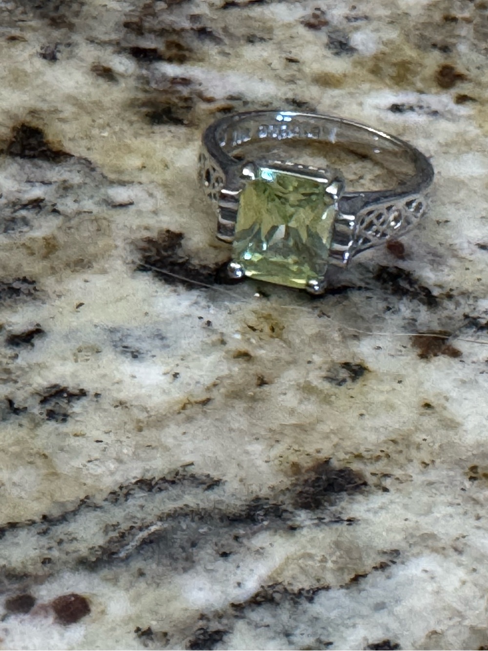 Lia Sophia Silver Ring with Light Green Square Gemstone